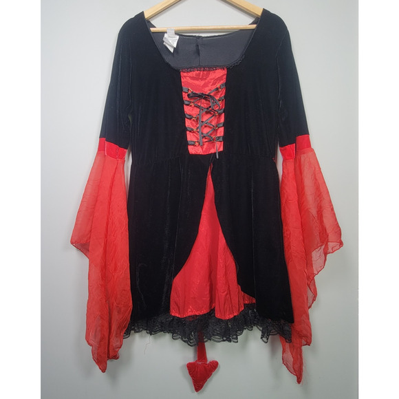 Halloween Womens M/L Vampire Devil Dress Costume Lace Up Gothic Black Red - Picture 1 of 14